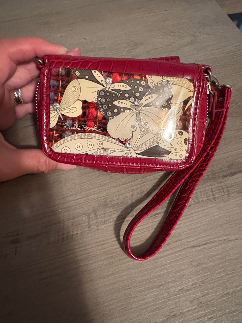 Debbie Brooks Red Butterfly Wristlet Wallet